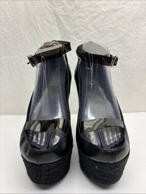 Yes Black Platform Espadrille Sandals with Ankle Strap, SZ 10, box 48